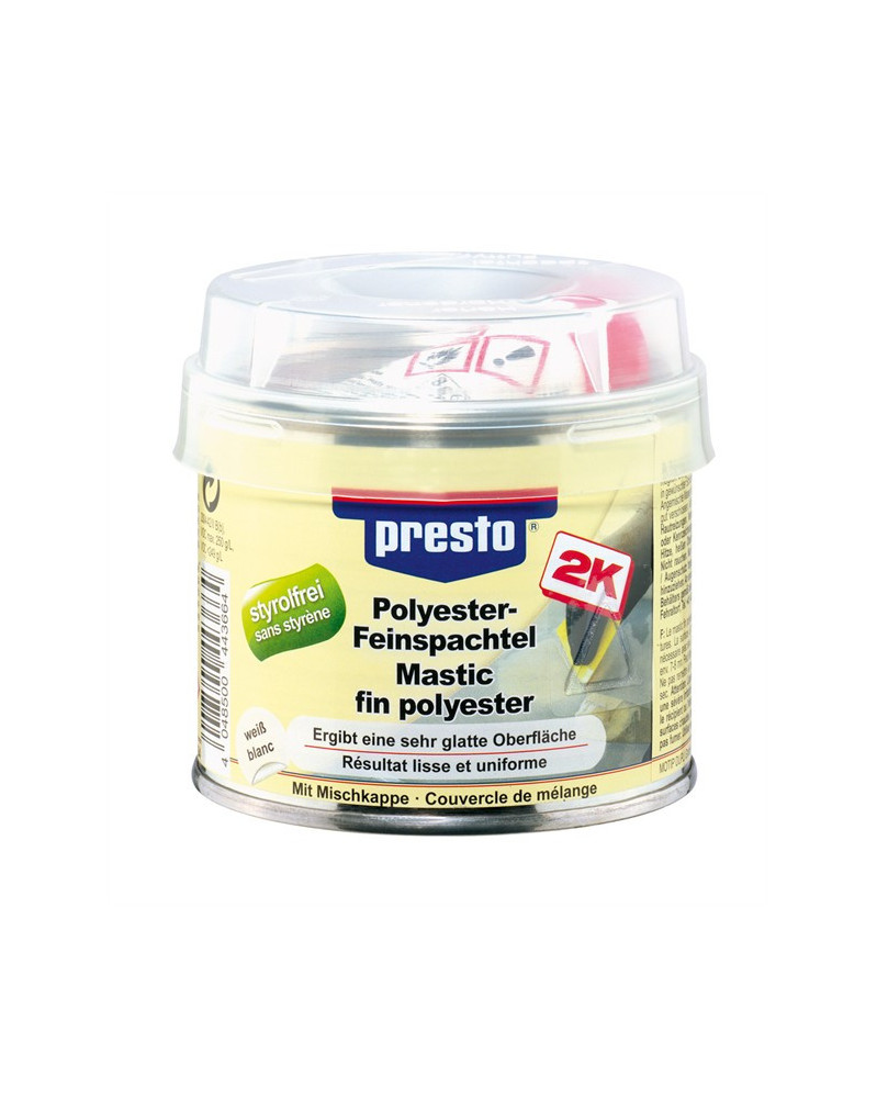 Mastic de rebouchage (fin polyester + durcisseur) 1Kg - Presto | Mongrossisteauto.com Mastic de rebouchage (fin polyester + durcisseur) 1Kg - Presto | Mongrossisteauto.com