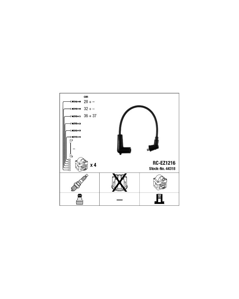 NGK 44278 Kit de câbles d'allumage Nombre de conduites: 4 RC