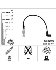 Schéma kit de câbles d'allumage 7044 NGK adaptable VAG | Mongrossisteauto.com