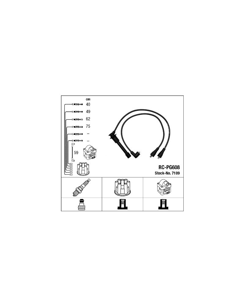 Kit De Câbles D'allumage NGK 7109 - Compatible Peugeot 504, 505, Citroën C25 - Numéro OE 5967L4 - 9