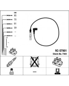Schéma kit de câbles d'allumage 7303 NGK adaptable VAG | Mongrossisteauto.com