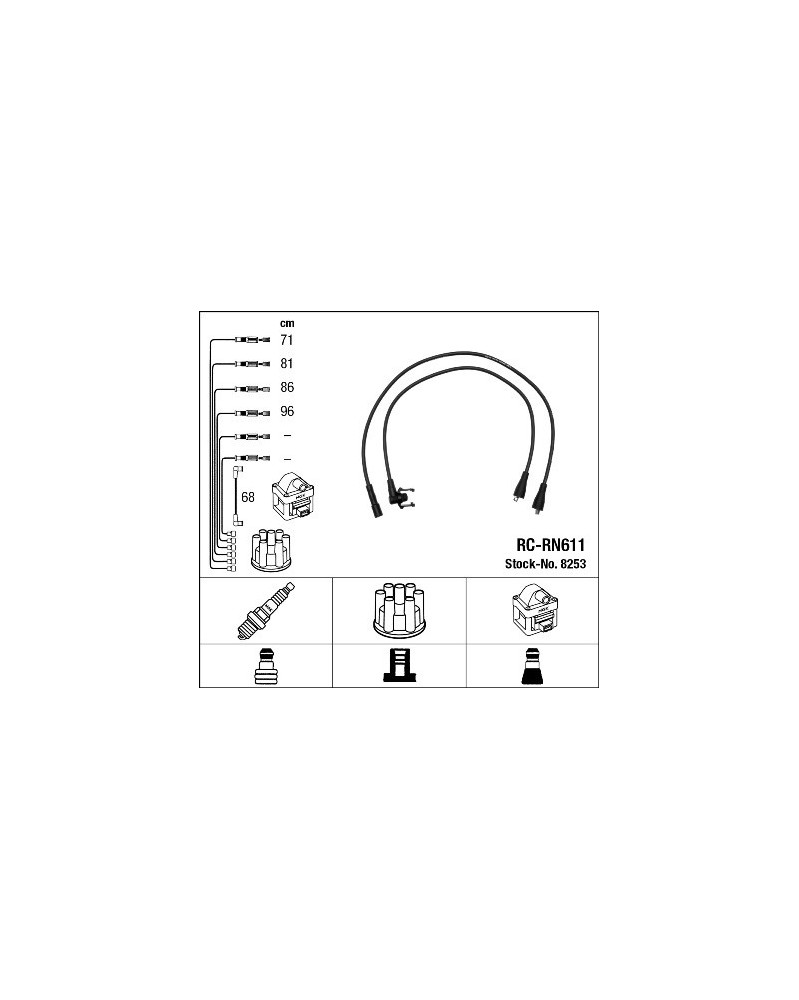 Kit de câbles d'allumage NGK Ref : 8253 adaptable RENAULT DACIA | Mongrossisteauto.com