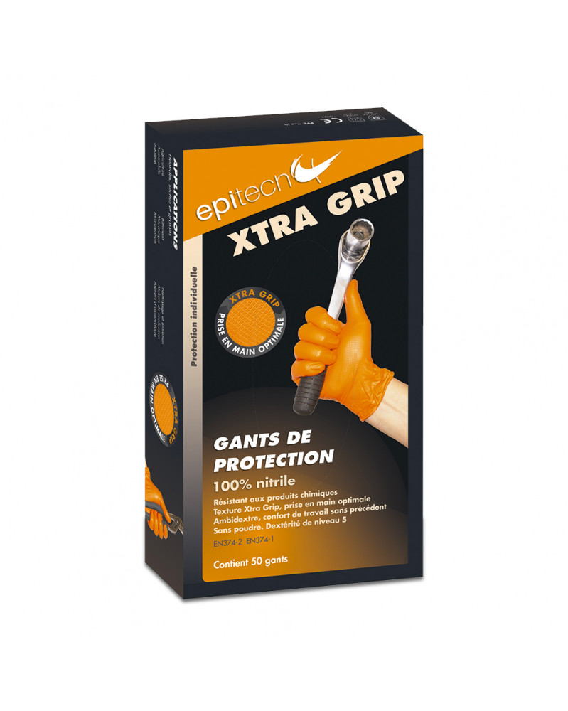 Gants nitrile, orange, Taille M, (boite 50) - Epitech | Mongrossisteauto.com