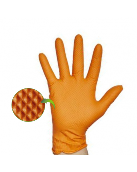 Gants Nitrile Jetables Grippaz - Taille XL, Orange - 50 Paires - Sans Silicone Ni Latex