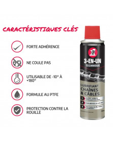 Lubrifiant chaînes et câbles, 250 ml - 3-EN-UN | Mongrossisteauto.com