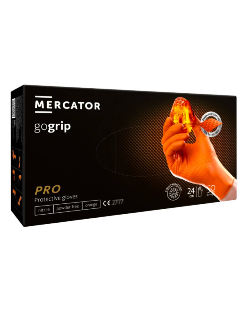 Gants nitrile non poudrés, taille L , boîte de 50, orange - MERCATOR | Mongrossisteauto.com