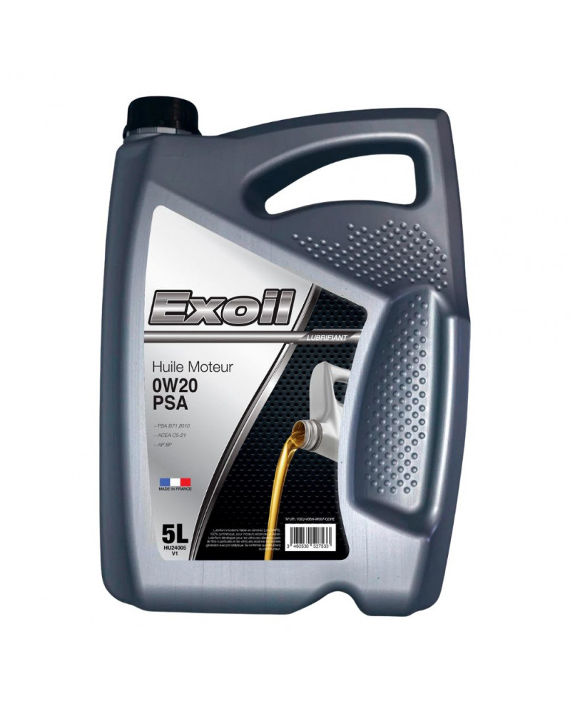 Huile moteur, 0W20 PSA, C2/C3, 5L - Exoil | Mongrossisteauto.com