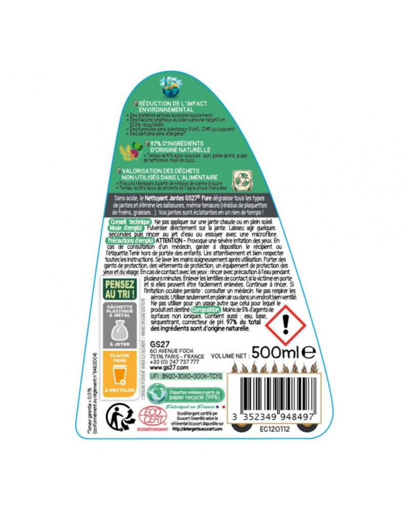 Nettoyant Jantes SURPUISSANT Bio & Écologique GENIUS CAR - 500 Ml, Éco-certifié, Fabriqué En France
