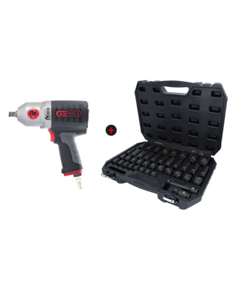 Clé à choc pneumatique 1/2" + coffret de douilles à chocs - Kstools | Mongrossisteauto.com