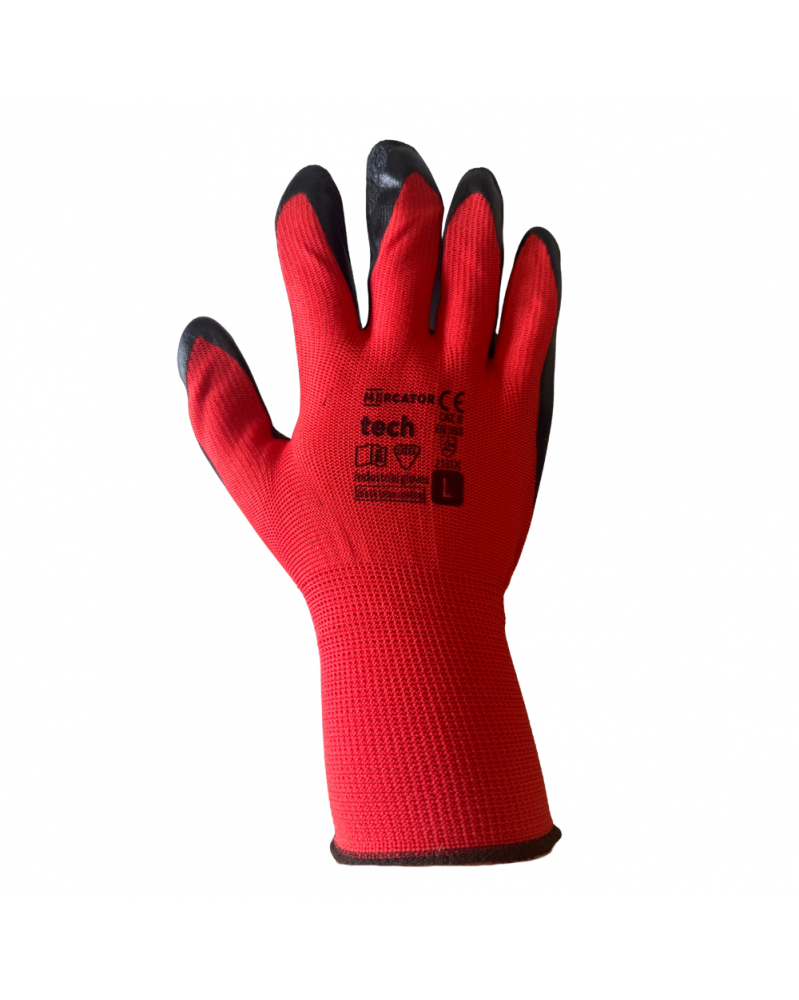 Gants polyester, taille L, rouge et noir, 12 paires - Mercator | Mongrossisteauto.com