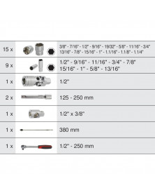 Coffret douilles et accessoires ULTIMATE, 1/2”, 30pcs - Kstools | Mongrossisteauto.com