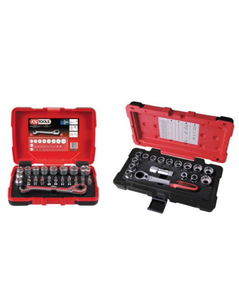 Coffret douille, traversantes, lot de 2, 1/4" - 3/8"- 1/2" (922.0648) - KS Tools |Mongrossisteauto.com