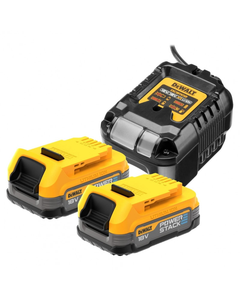 Lot de 2, batterie Dewalt Powerstack, XR 18V, 1.7ah + chargeur - DEWALT | Mongrossisteauto.com