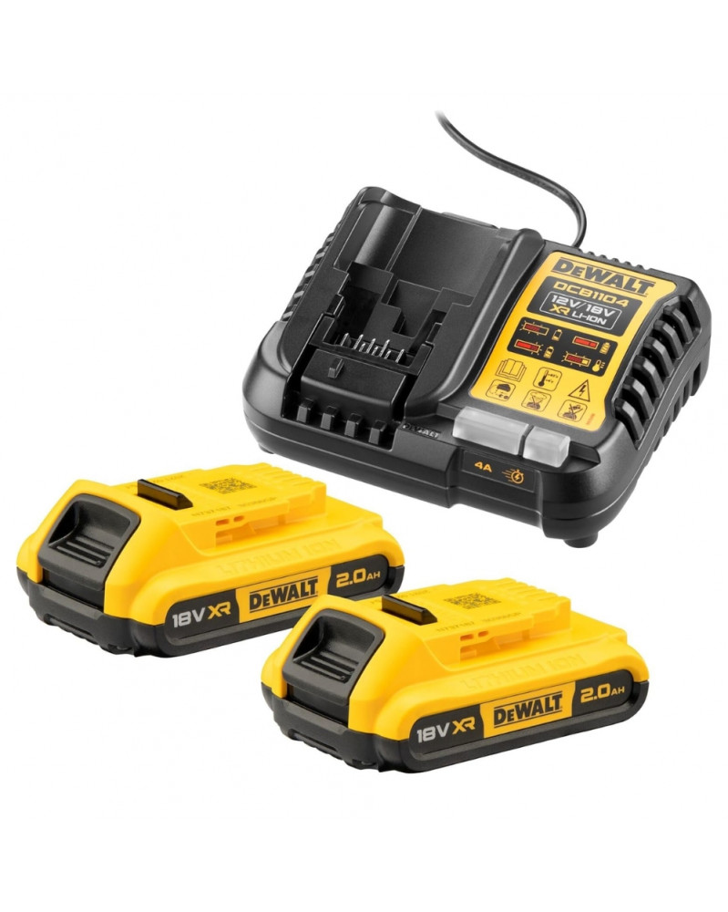 Lot de 2, batterie Dewalt 18V 2ah, XR + chargeur DCB1104 - DEWALT | Mongrossisteauto.com