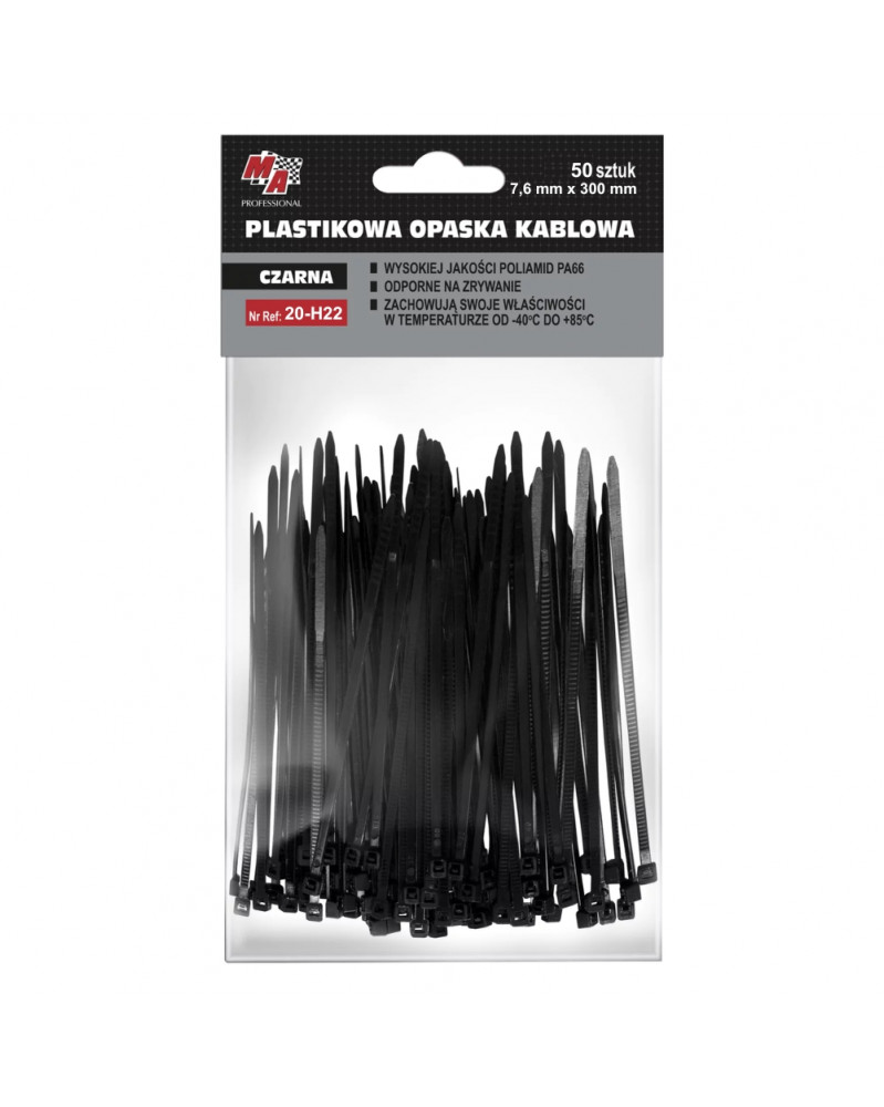 Collier de serrage plastique, noir, 7.6x300mm, 50pcs - MA professional | Mongrossisteauto.com