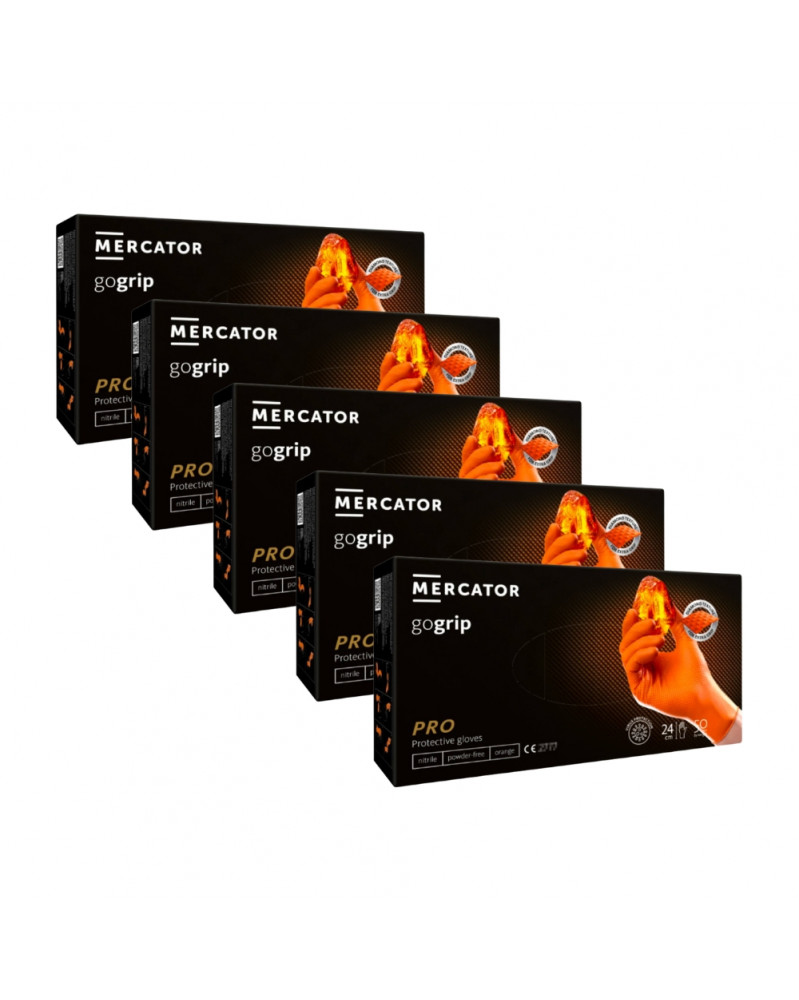 Lot de 5 boites Gants nitrile, taille XL, x50, orange - MERCATOR | Mongrossisteauto.com