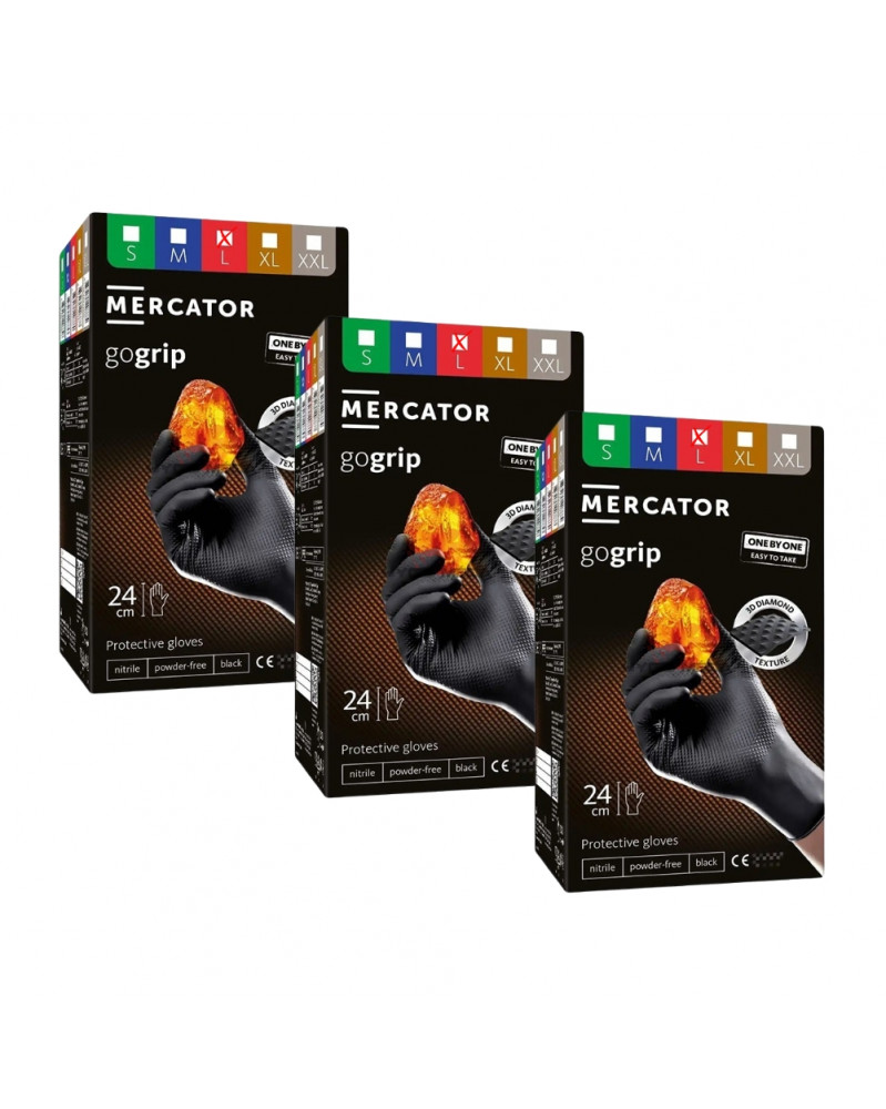Lot de 3 boites Gants nitrile, noir, taille L, x100 - Mercator | Mongrossisteauto.com