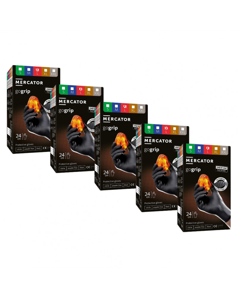 Lot de 5 boites Gants nitrile, noir, taille L, x100 - Mercator | Mongrossisteauto.com
