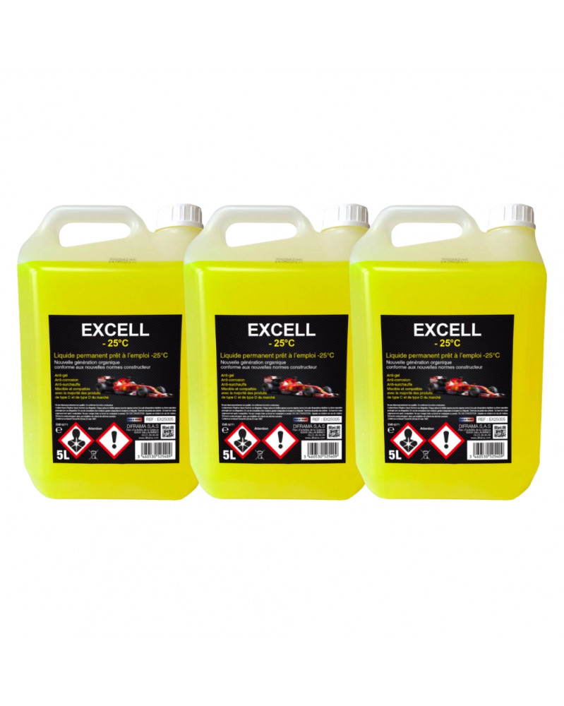 Lot de 3 Liquide de refroidissement, jaune, 5L, EXCELL -35°C - Diframa | Mongrossisteauto.com