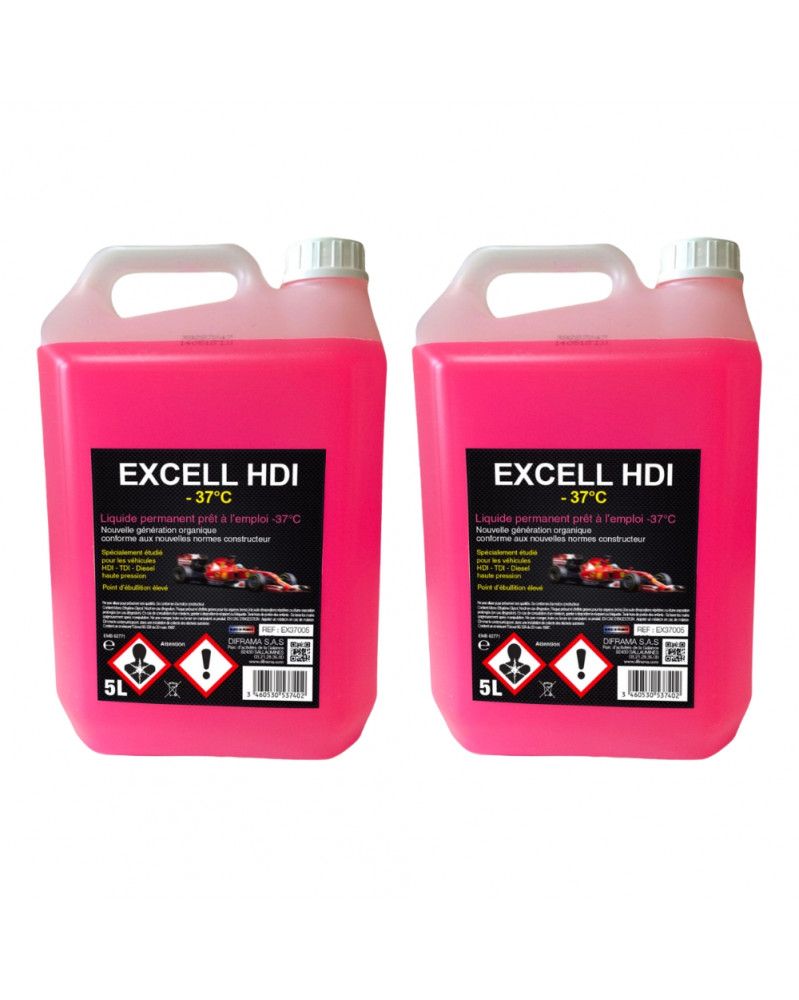 Lot de 2 Liquide de refroidissement, rose, 5L, EXCELL HDI -37°C | Mongrossisteauto.com