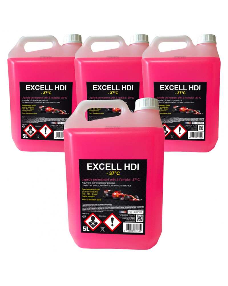 Lot de 4 Liquide de refroidissement, rose, 5L, EXCELL HDI -37°C | Mongrossisteauto.com