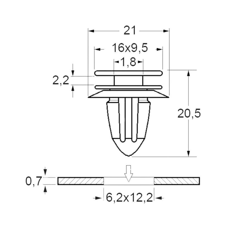 Agrafe de moulure 6,2 x 12,2mm