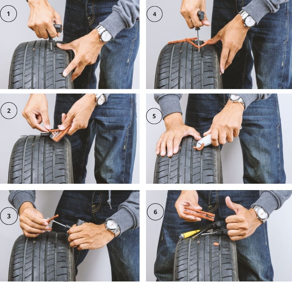 kit de reparation avec mèches pour pneu tubeless voiture moto crevaison -  Kit de réparation + Recharge